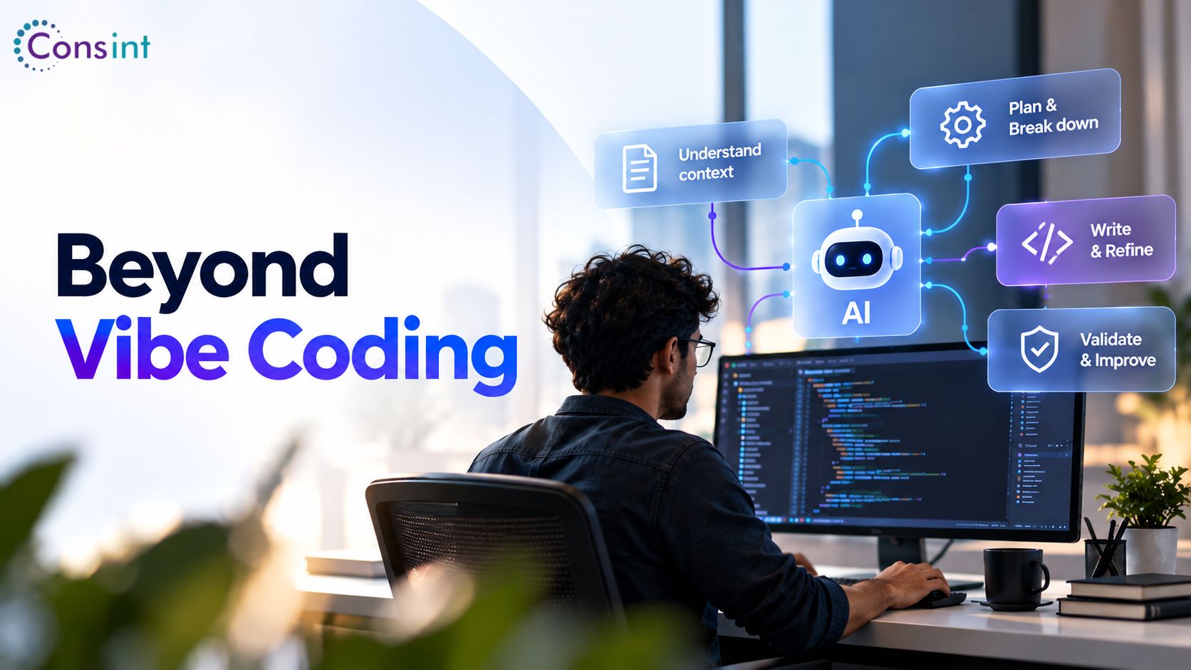 Agentic Coding workflow showing a software engineer using AI-assisted development tools to build sustainable software
